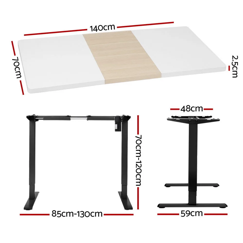 140cm Motorised Standing Desk Sit Stand Desks - White & Pine