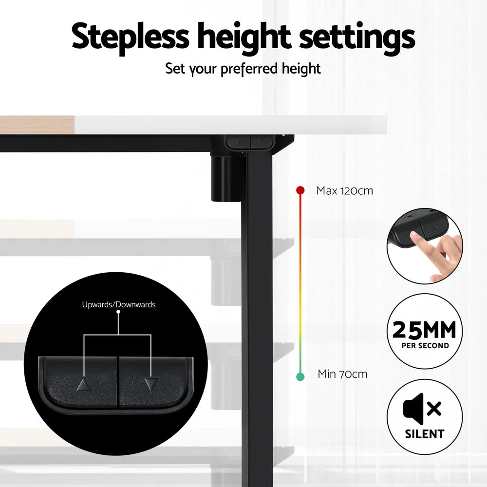 140cm Motorised Standing Desk Sit Stand Desks - White & Pine