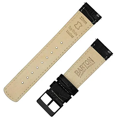 18mm Toffee Brown - BARTON Alligator Grain - Black Buckle Quick Release Leather Watch Bands