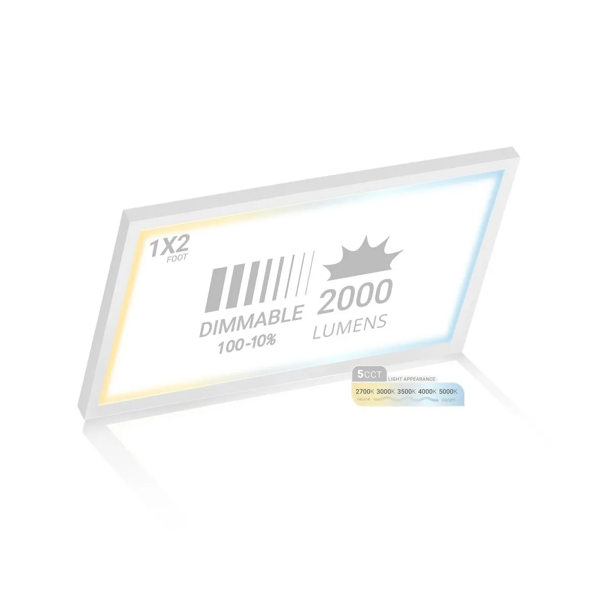 1x2 LED Flat Panel Light Surface Mount - Triac Dimmable - 5CCT 2700K-5000K - 2000LM