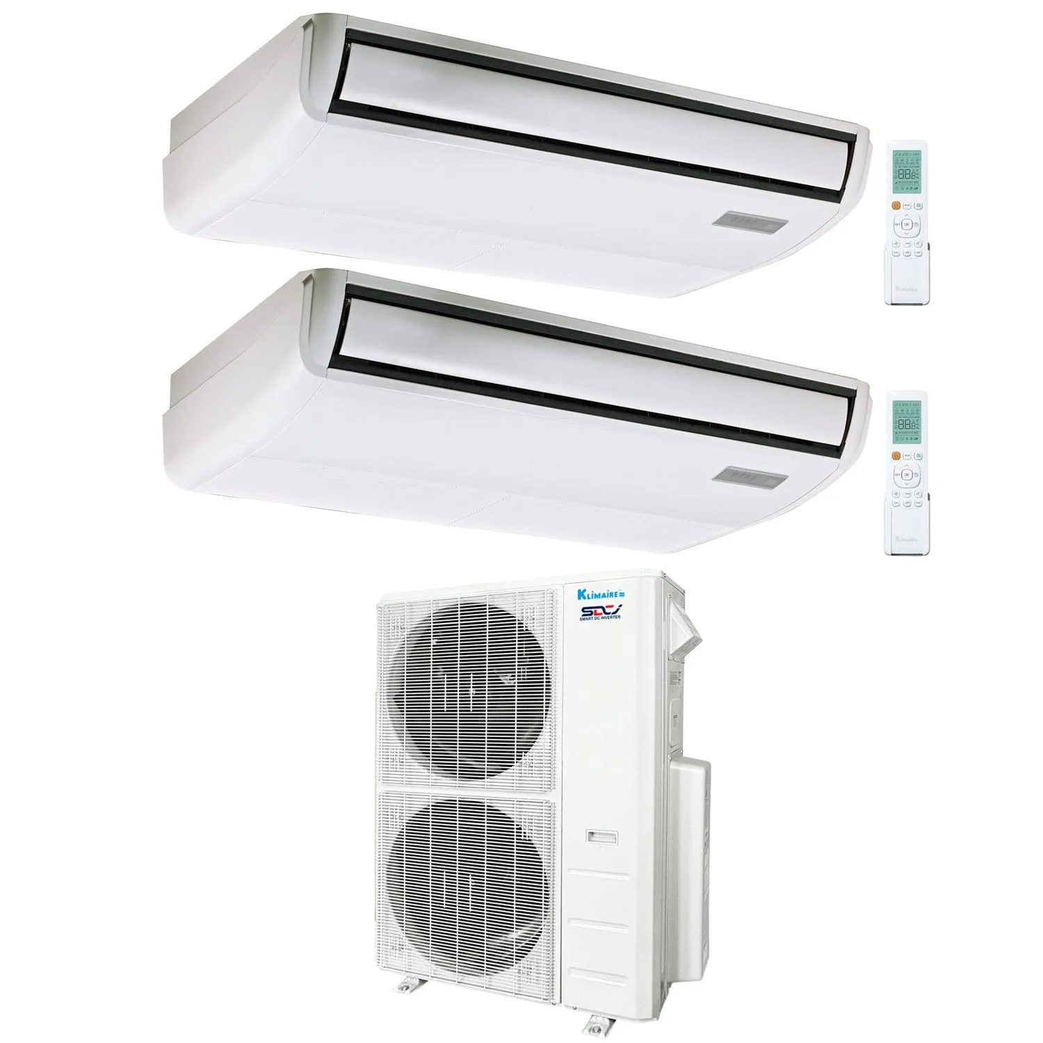 2-Zone Klimaire 21.1 SEER2 Multi Split Floor-ceiling Air Conditioner Heat Pump System 18 24