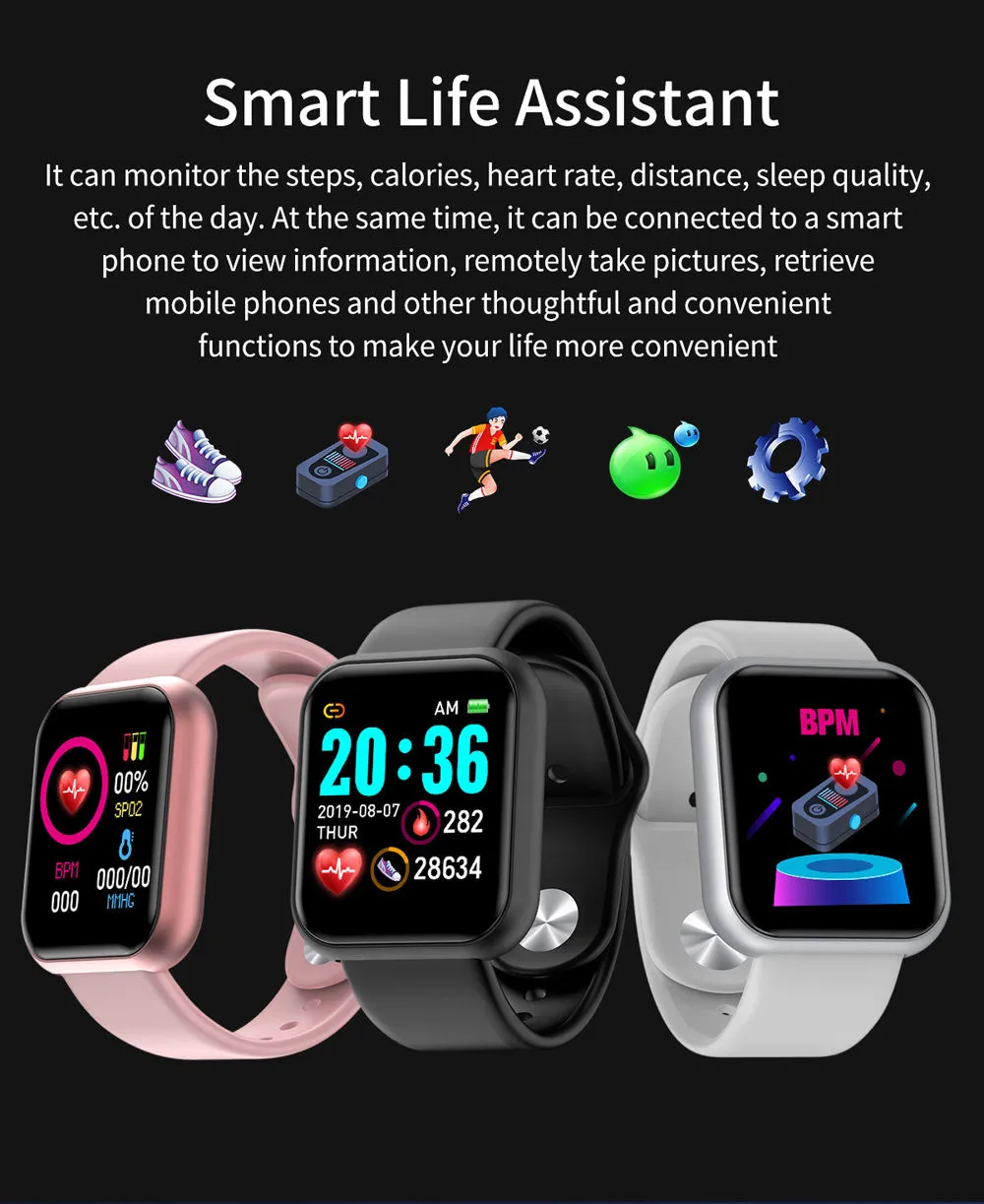 2020 Men/Women Sport Watch Heart Rate Blood Pressure Waterproof Smart Bracelet For Android Smart Phone - Black / White / Pink