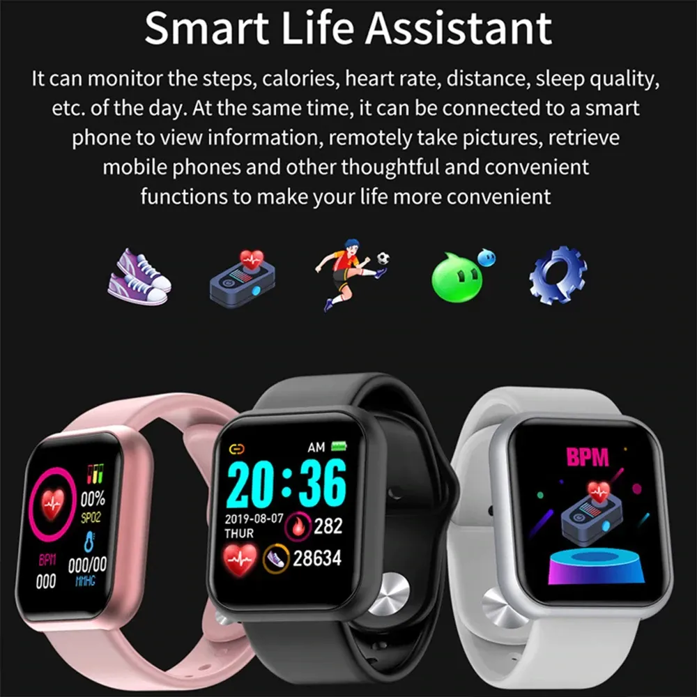 2020 Men/Women Sport Watch Heart Rate Blood Pressure Waterproof Smart Bracelet For Android Smart Phone - Black / White / Pink