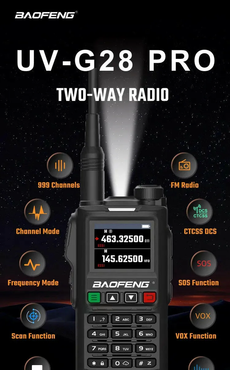 2023 Baofeng UV-G28 Pro 10W Walkie Talkie 999 Channel Powerful Station Hunting Ham Four Band Radio Wireless Set Receiver VHF UHF