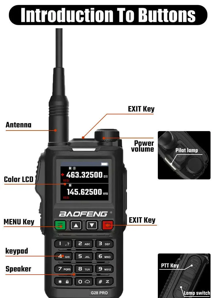 2023 Baofeng UV-G28 Pro 10W Walkie Talkie 999 Channel Powerful Station Hunting Ham Four Band Radio Wireless Set Receiver VHF UHF