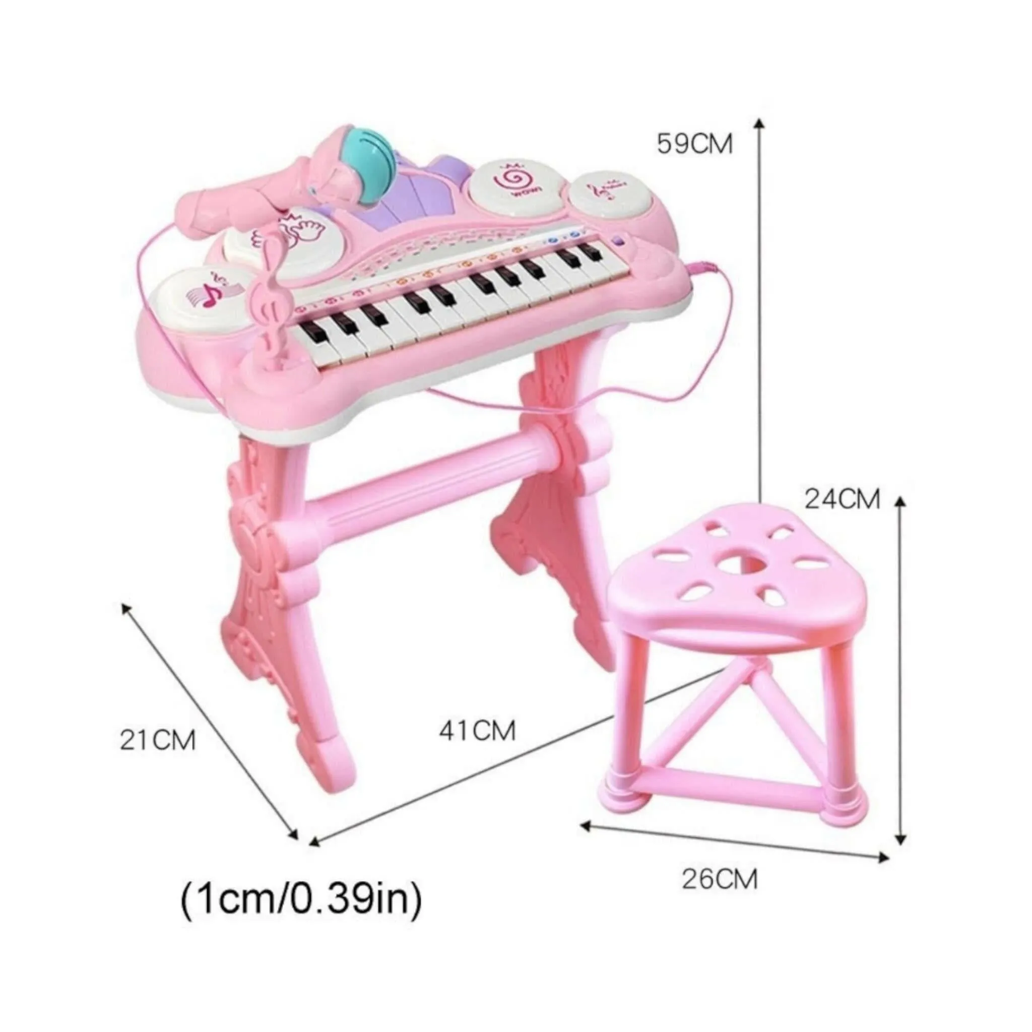 24 Key Piano Funny Musical With Light and Microphone Pink