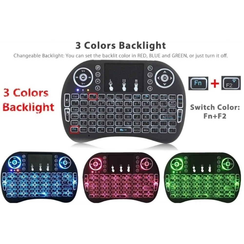 2.4GHz 3 Colour Backlight Mini Wireless Keyboard (for Android TV, Computer and more)