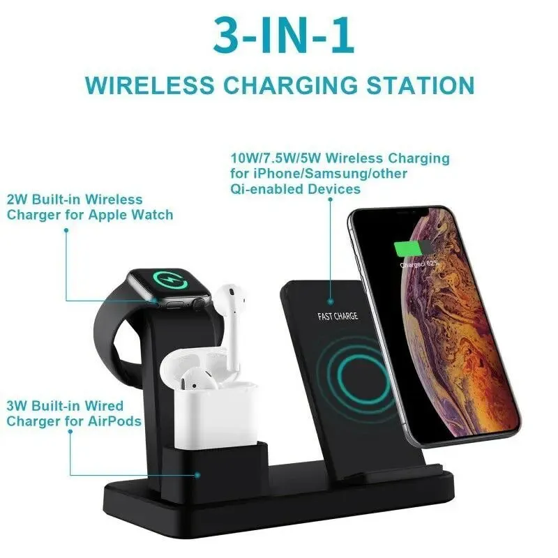 3-in-1 Fast Wireless Chargers Charging Pad for Mobile Phone/iWatch-3-in-1 Wireless Charger