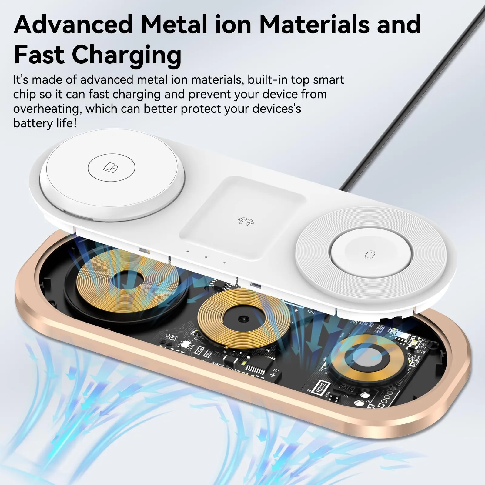 3 in 1 Wireless Charger for iPhone, Foldable Charging Station for Magsafe for iPhone 16/15/14/13/12/Pro Max/Pro/Mini/Plus, Apple Watch 10/9/8/7/SE/6/5/4/3/2/1/Ultra2/Ultra, AirPods pro/2/3/4 (Golden)