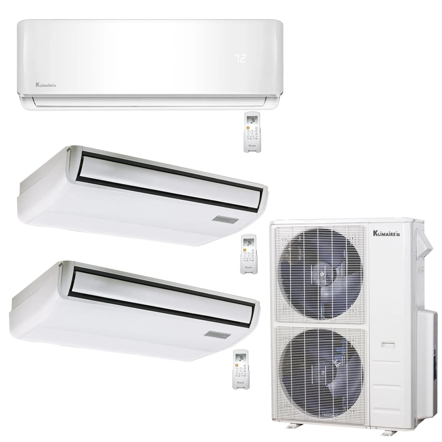 3-Zone Klimaire 21.1 SEER2 Multi Split Floor-ceiling Wall Mount Air Conditioner Heat Pump System 18 18 24