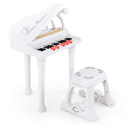 31 Keys Kids Piano Keyboard with Stool and Piano Lid-White