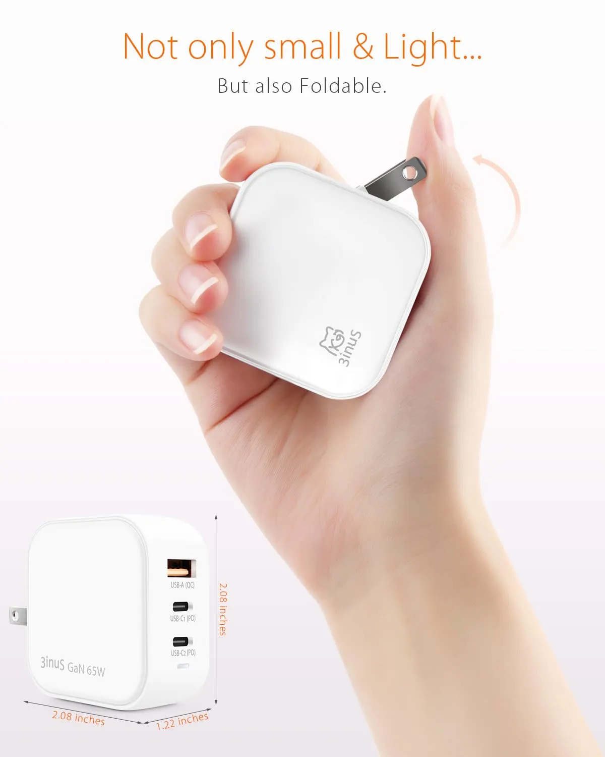 3inuS 65W USB C GaN Wall Charger, Plug Foldable PD USB-C PPS Charger with Traveller Adapters for Phone 15/15 Pro/15/Pro Max, Pad air/Pro, Mac book Laptops etc.