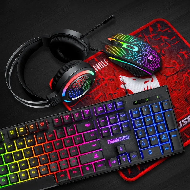 4-In-1 104 Keys Wired Keyboard   2400 DPI Mouse   Mousepad   Honeycomb Headset Combo