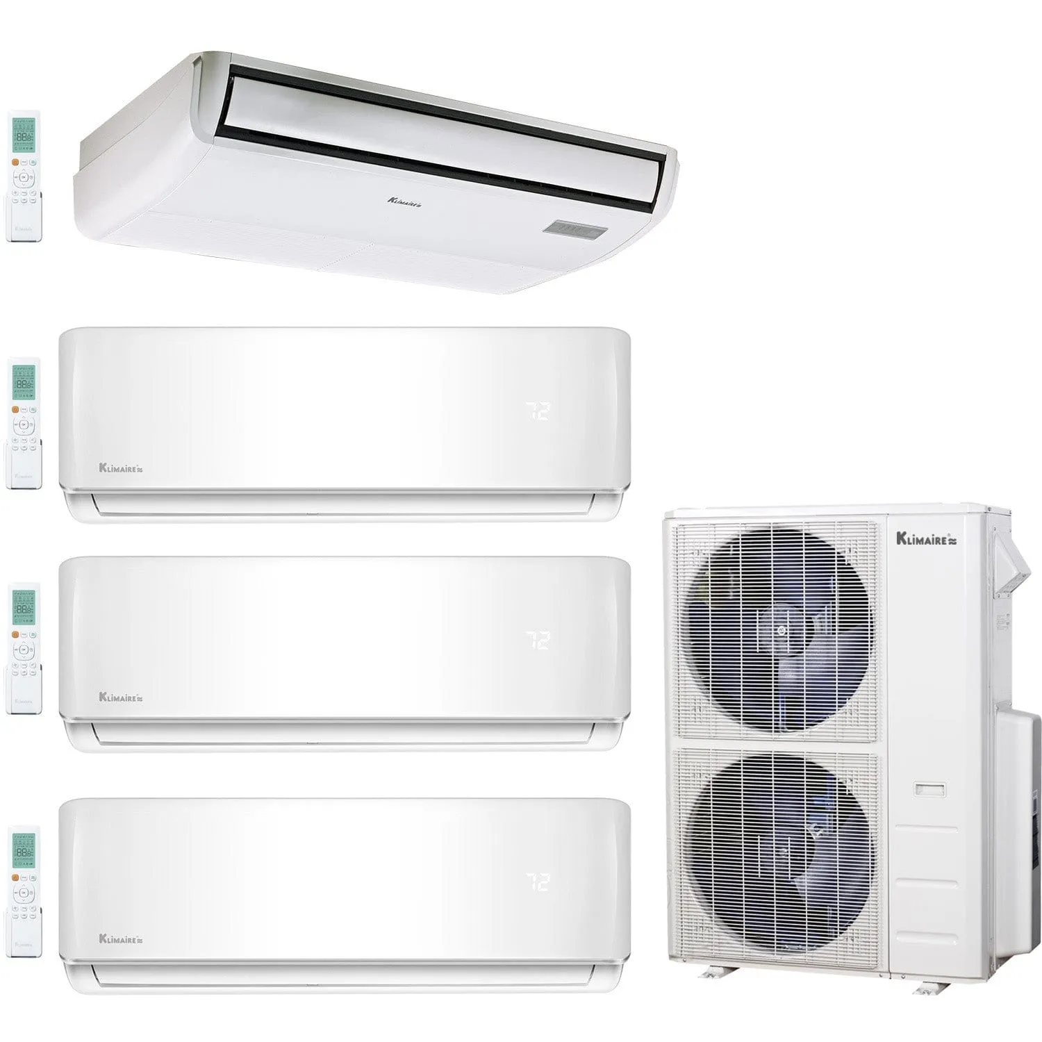 4-Zone Klimaire 21.1 SEER2 Multi Split Wall Mount Floor-ceiling Air Conditioner Heat Pump System 12 12 12 18