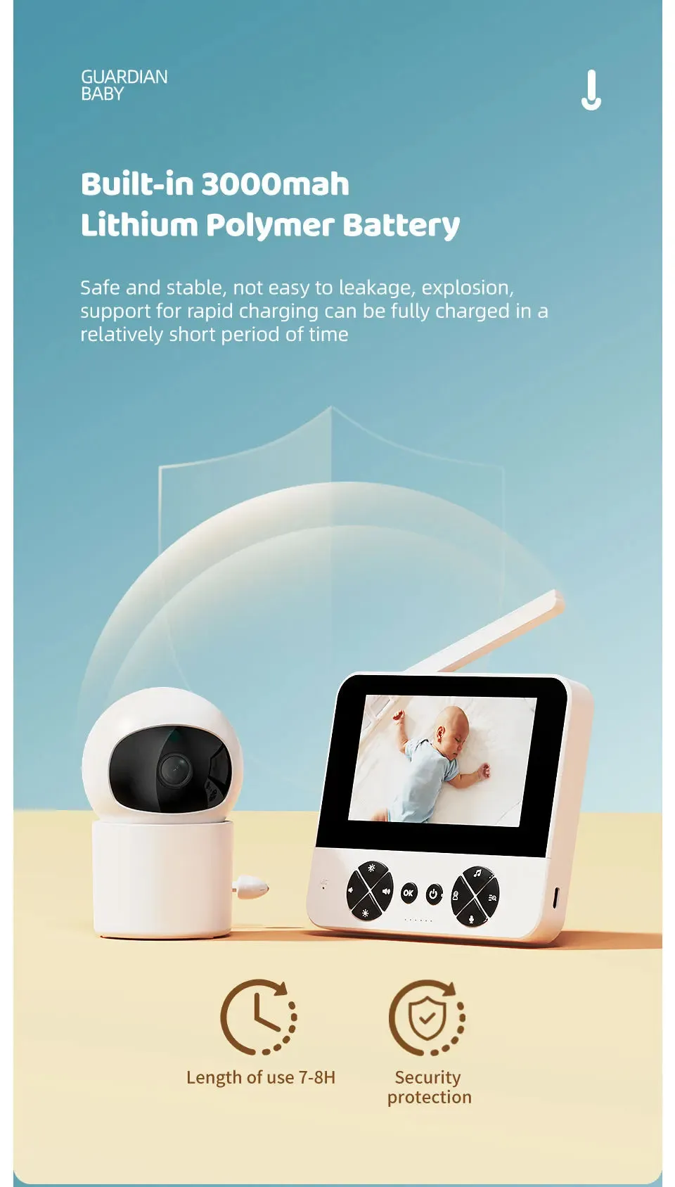 4.3 "video baby monitor with gimbal camera 2.4G wireless two-way audio night vision crying temperature detection security camera