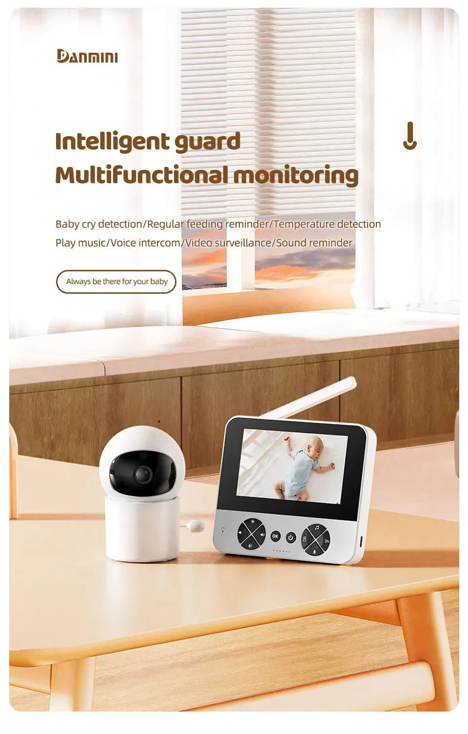 4.3 "video baby monitor with gimbal camera 2.4G wireless two-way audio night vision crying temperature detection security camera