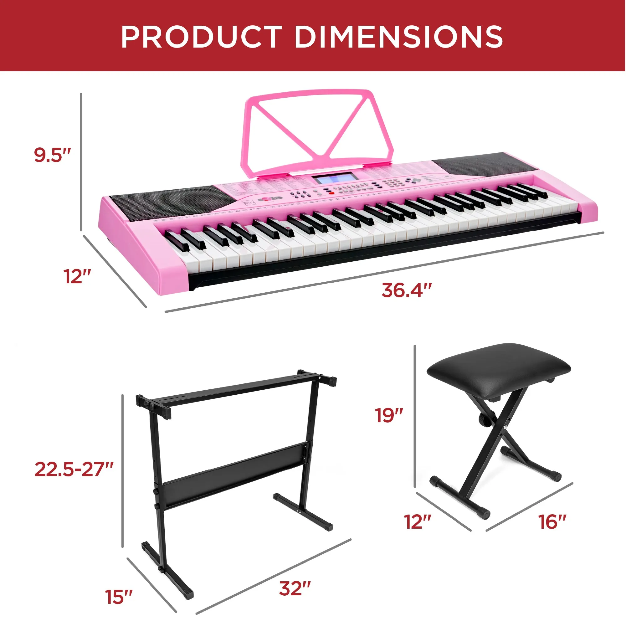 61-Key Beginners Electronic Keyboard Piano Set w/ Lighted Keys, Headphones