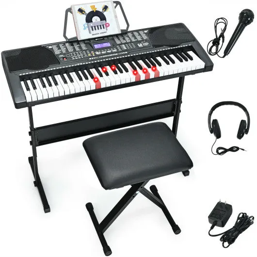 61-Key Electronic Keyboard Piano with Lighted Keys and Bench