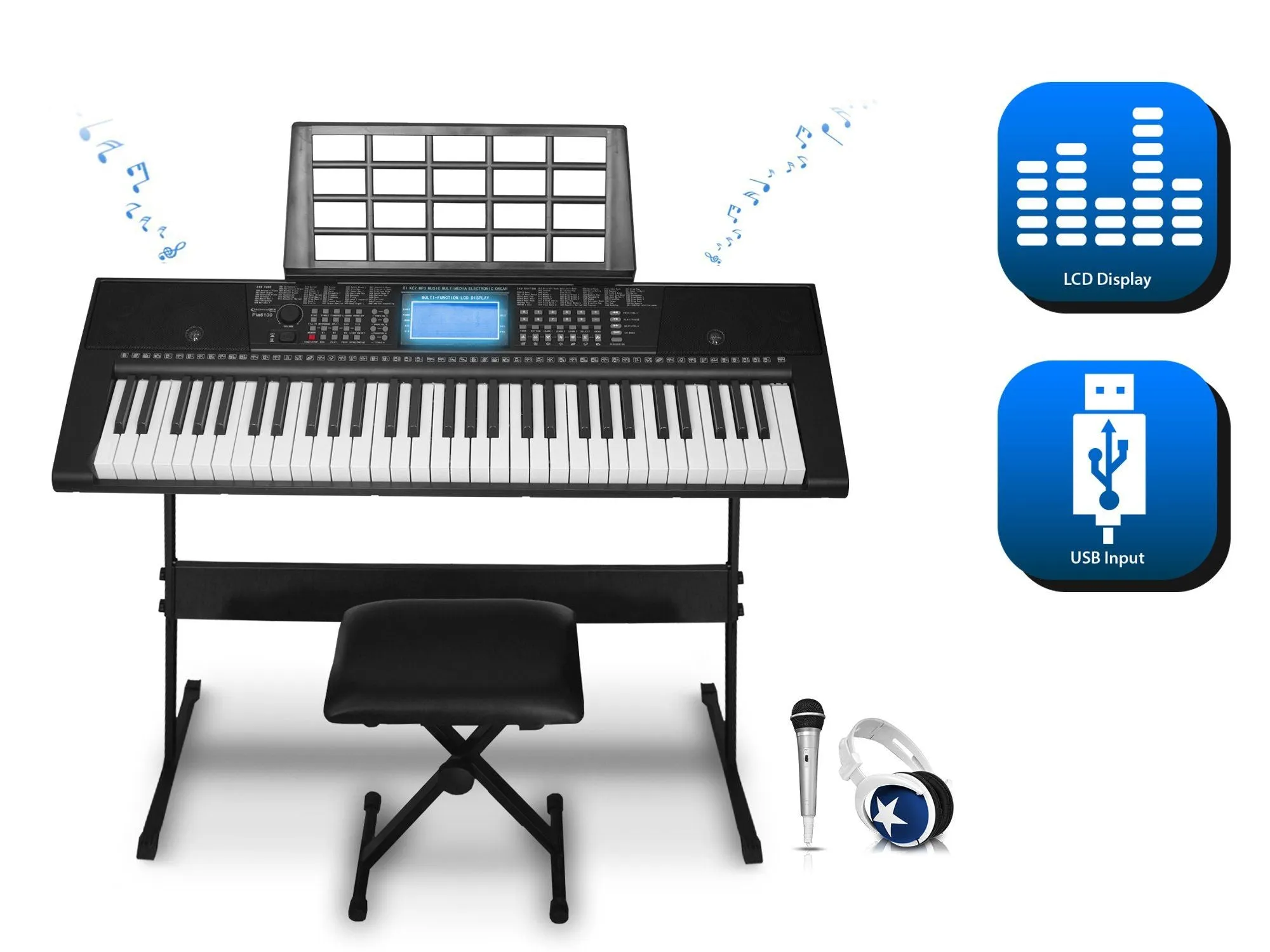 61 Keys Electric Piano Learning Keyboard Bundle