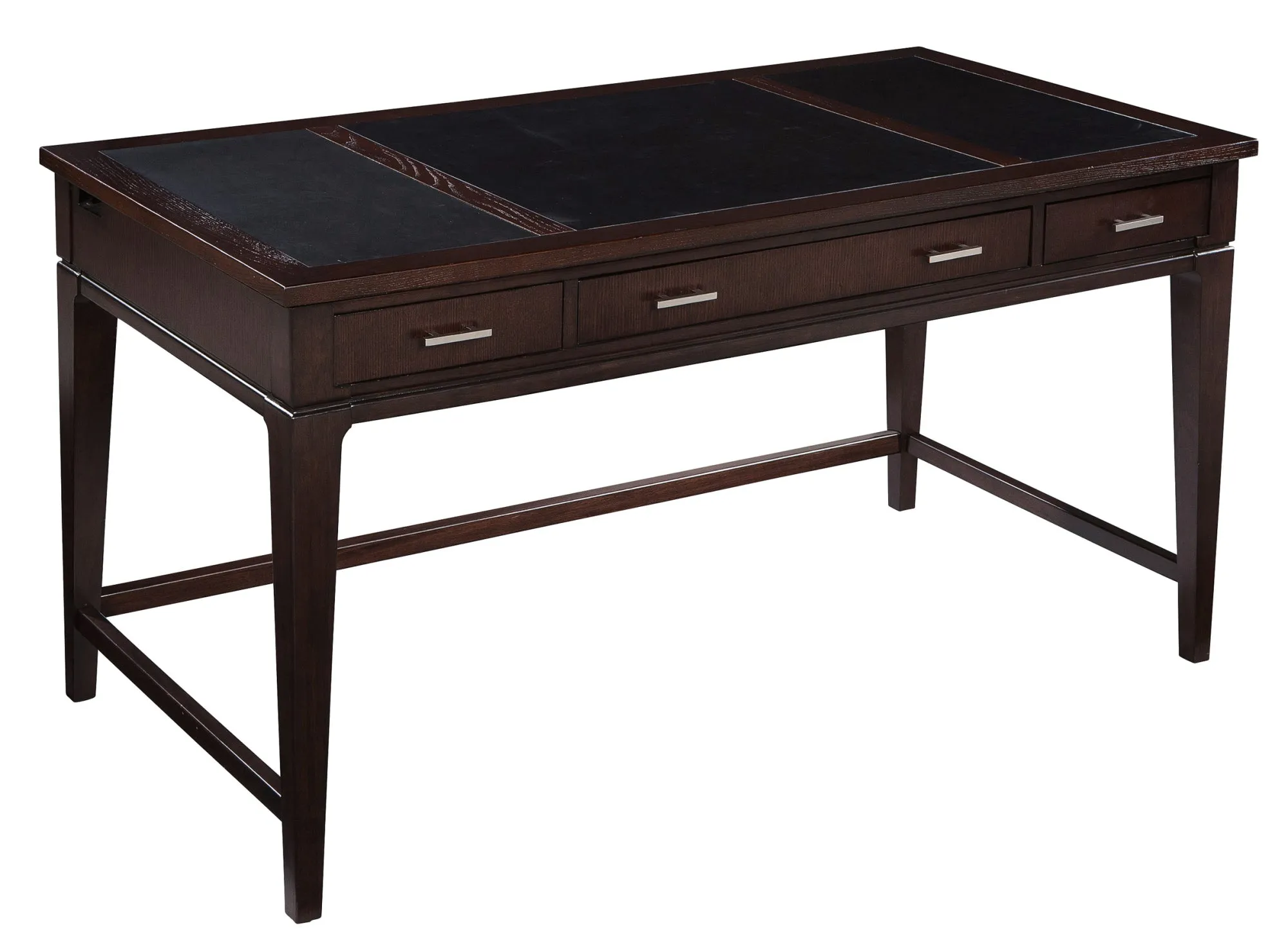 79188 Elegant Mocha Writing Desk with Leather Top, Full-Extension Drawers & Smart Wire Management