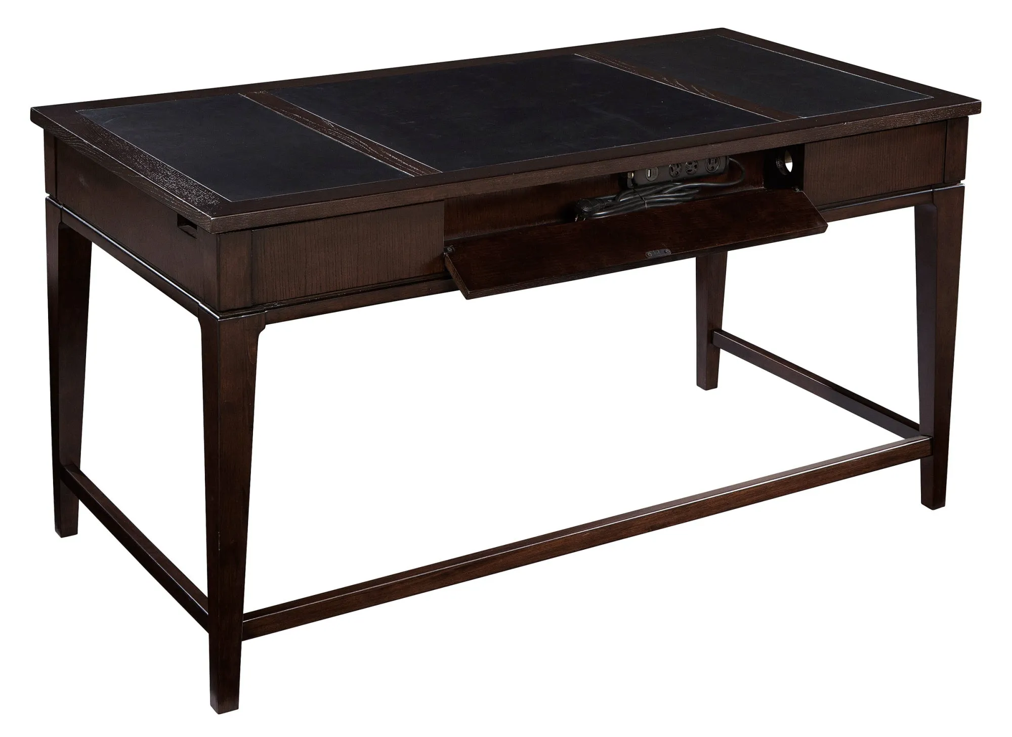 79188 Elegant Mocha Writing Desk with Leather Top, Full-Extension Drawers & Smart Wire Management