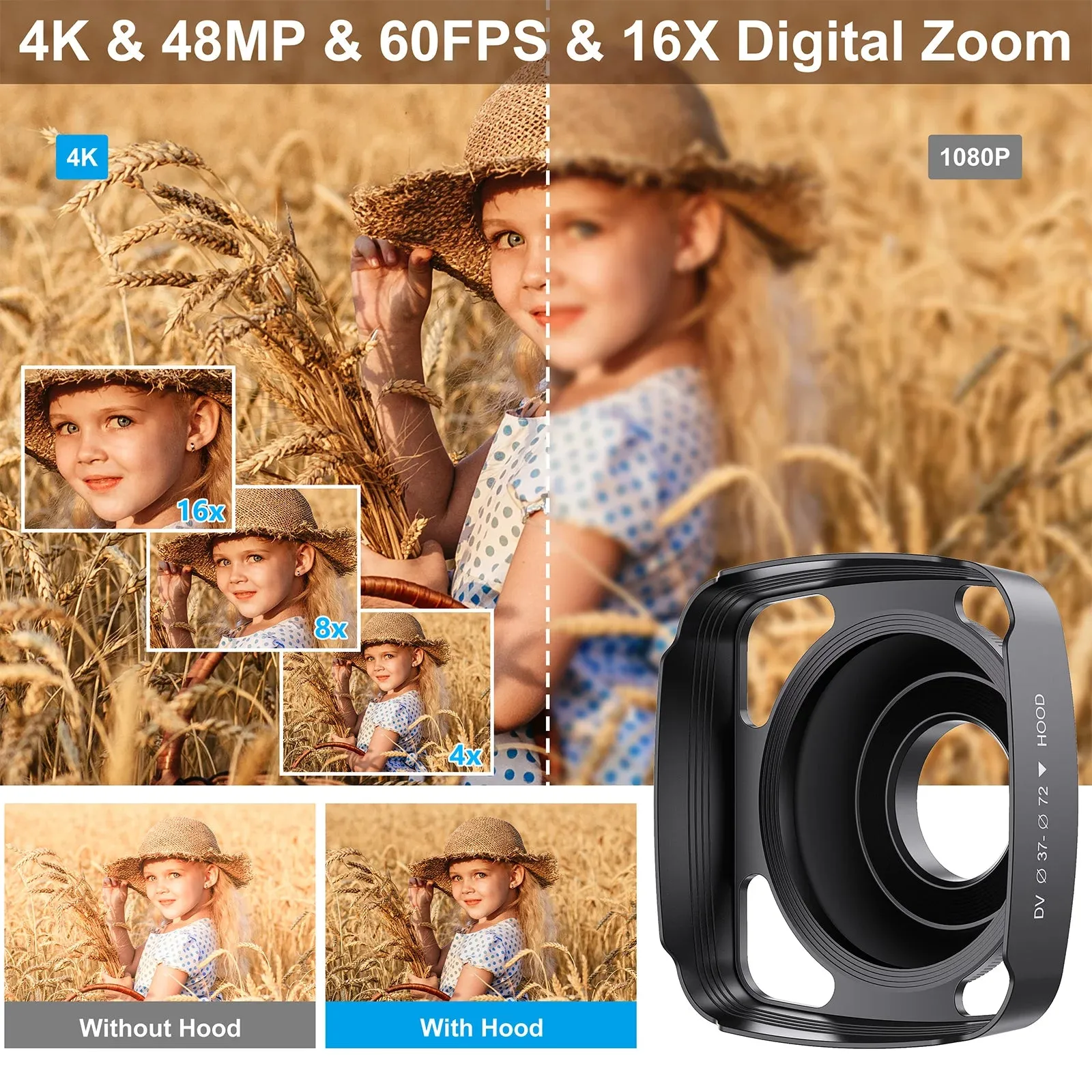 ACTITOP 254KM-Video Camera 48MP 4K WiFi IR Night Vision Vlogging Camcorder