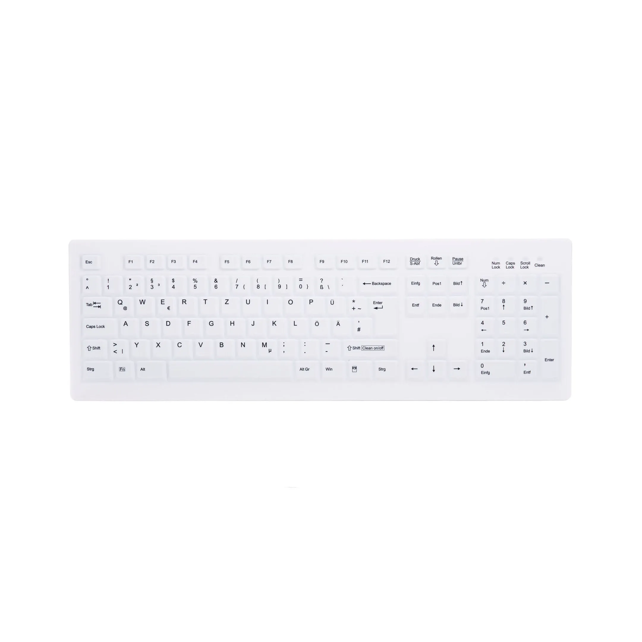 Active Key AK-C8100F Wipeable Keyboard in White with Numpad - Wireless