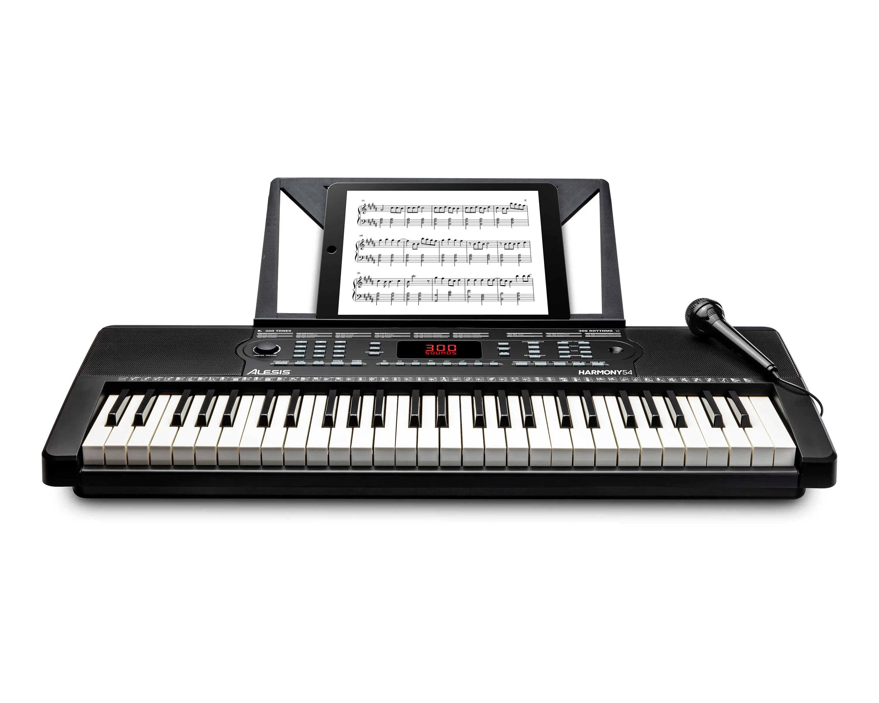 Alesis Harmony 54 Electronic Digital 54 Key Keyboard with Synth Action Built-In Speakers 3.5mm Audio Input / Output and 300 Sound Presets (Microphone Included)