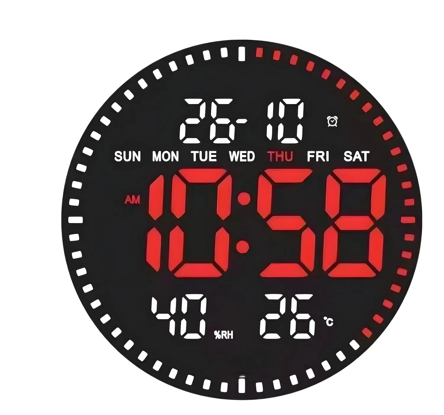 Amazon Brand – Umi 11" Digital Plastic Wall Clock with Alarm and Stop Watch for Home Office Décor with Remote Control Temperature, Humidity, Date, and Week Timer 12/24 hours Brightness Adjustment