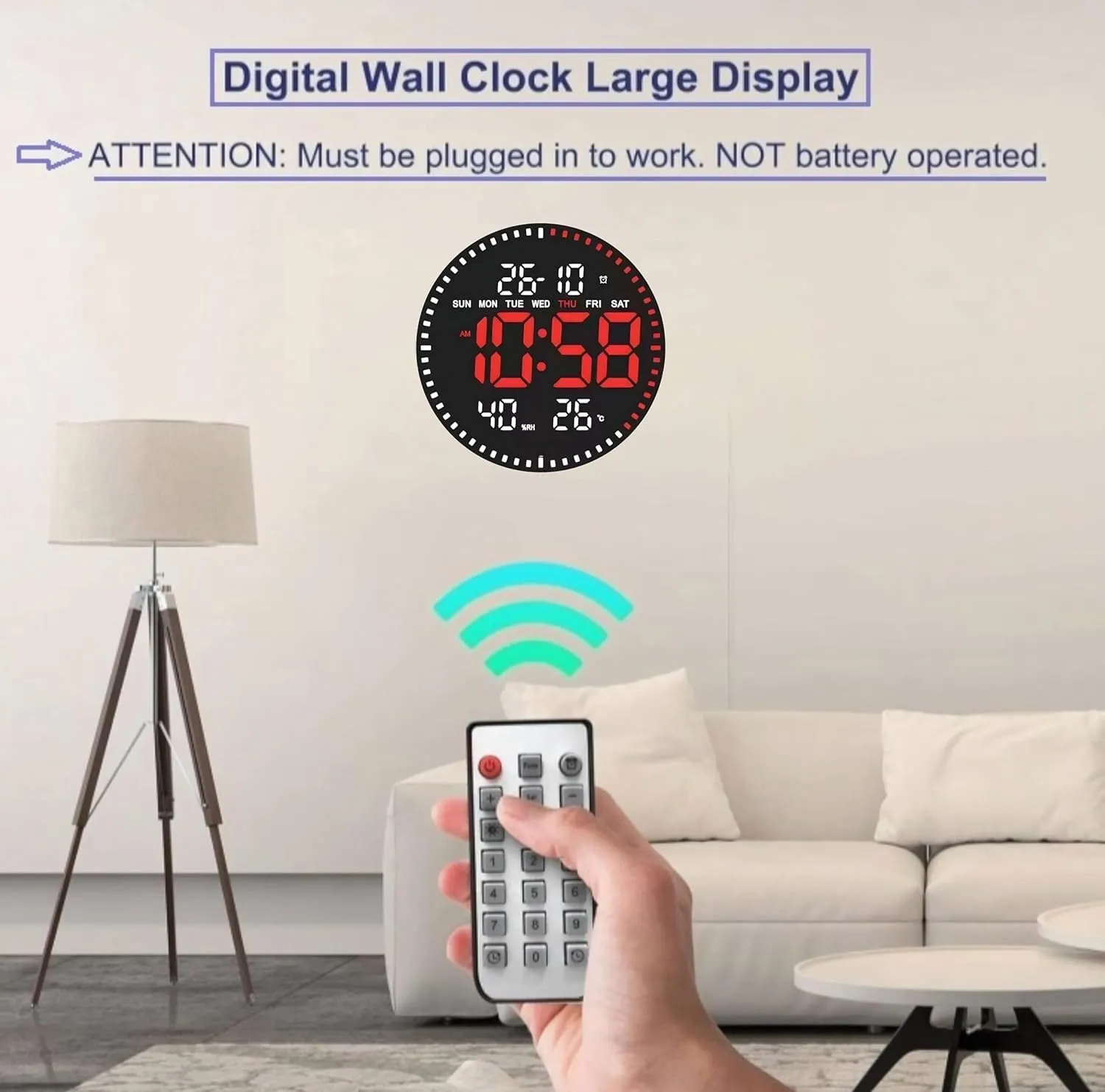 Amazon Brand – Umi 11" Digital Plastic Wall Clock with Alarm and Stop Watch for Home Office Décor with Remote Control Temperature, Humidity, Date, and Week Timer 12/24 hours Brightness Adjustment