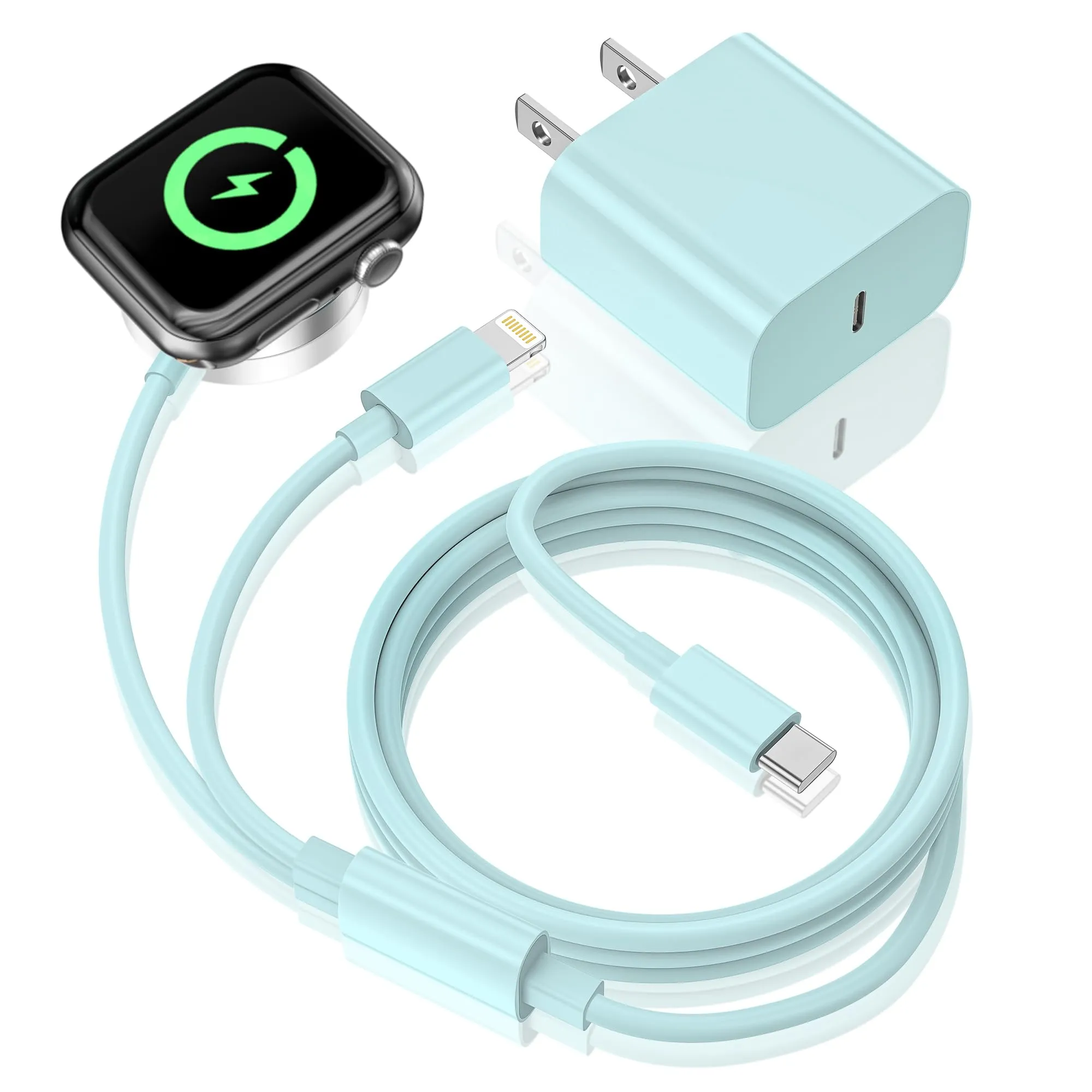 Apple Watch Charger,Upgraded 2-in-1 USB C Fast iWatch Charger [Apple MFi Certified] 6FT Magnetic Charging Cable with 15W Wall Charger Block for Apple Watch Series SE/8/7/6/5/4/3/2/1 & iPhone 14(Green)