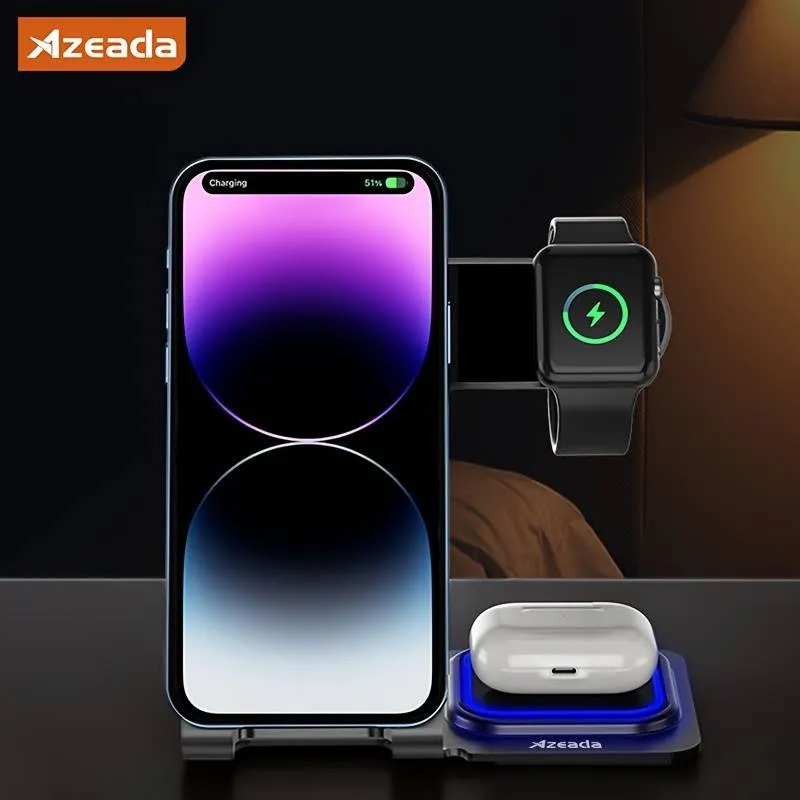 Azeada PD-W19 Metal 3 in 1 Wireless Charger Stand - Tarnish