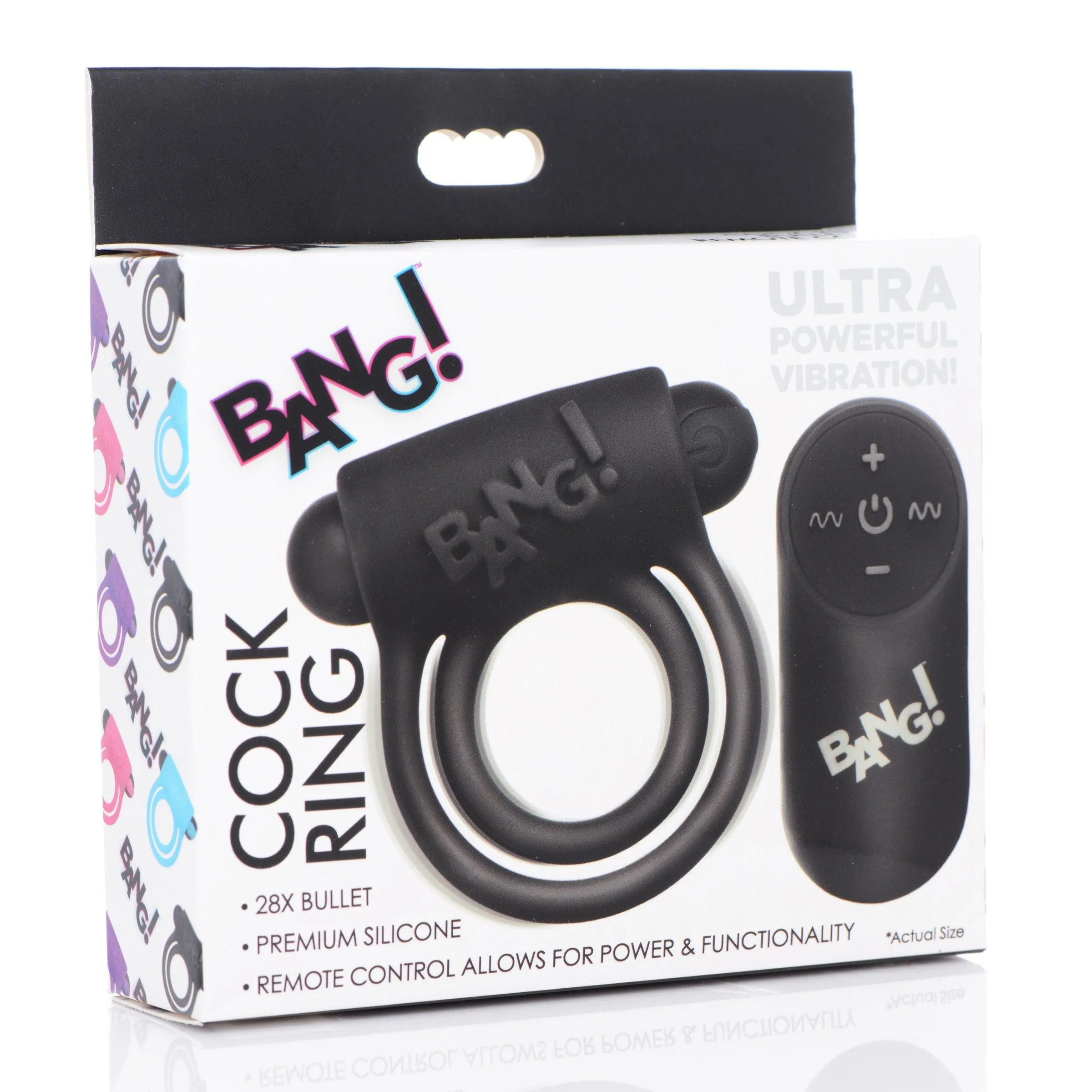 Bang - Silicone Cock Ring and Bullet With Remote  Control - Black