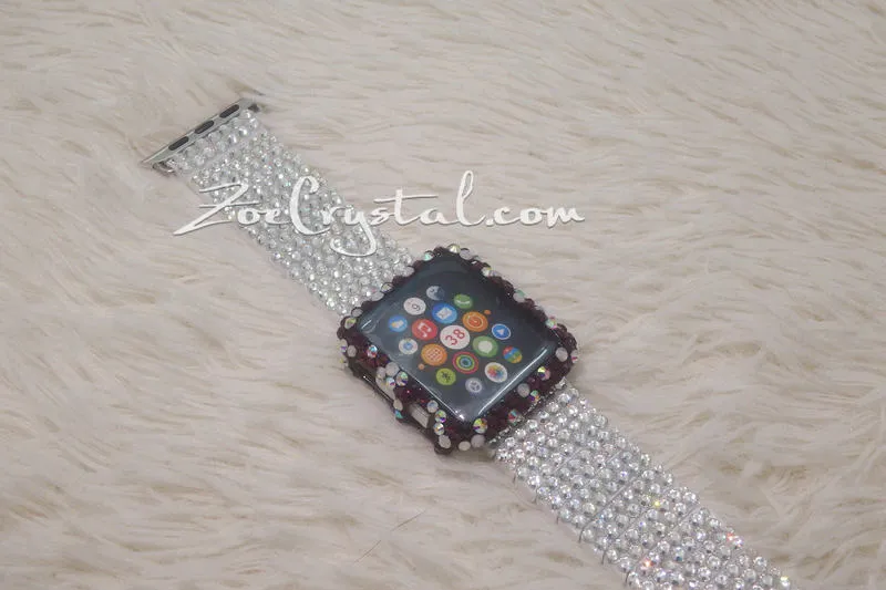 Bling Apple Watch Purple Mixed Ab opal  Crystal Case/Protector/Cover with a White Swarovski iWatch Band/Strap