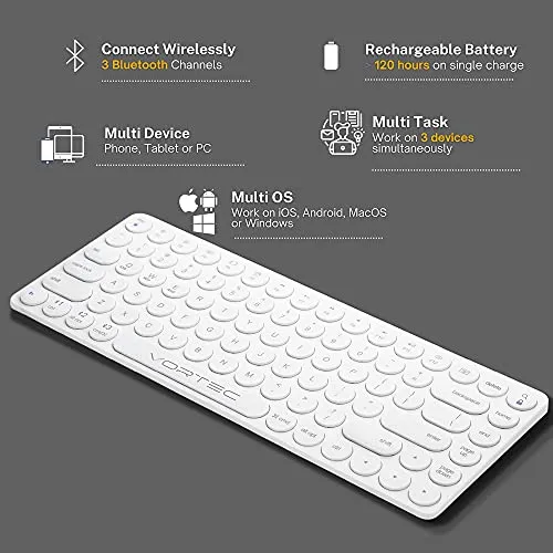 Bluetooth Keyboard Streamlined Compact Multi Device Keyboard by Vortec