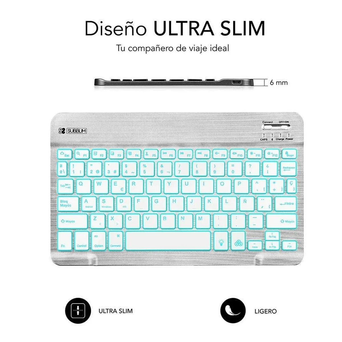 Bluetooth Keyboard Subblim SUB-KBT-SMBL30 Multicolour Silver Spanish Qwerty QWERTY