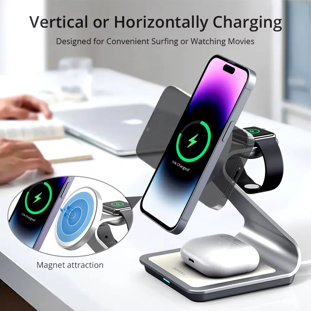 Bonola Magnetic 3 in 1 Wireless Charger for Iphone 15/13/14 Pro Max/12 30W Wireless Charging Station for Apple Watch/Airpods Pro