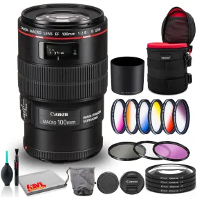 Canon EF 100mm f/2.8L Macro IS USM Lens Bundle with Cleaning Kit, Filter Kits, and Padded Lens Case (Intl Model)