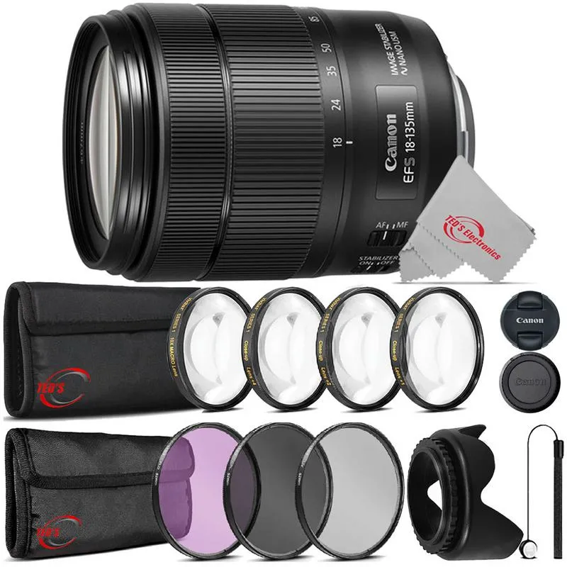 Canon EF-S 18-135mm f/3.5-5.6 IS USM 1276C002 Lens with Top Filter Kit and Cap Holder