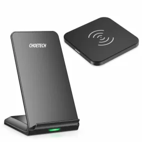 Choetech 2-pack 10W Qi wireless chargers - 1 stand and 1 flat - Black