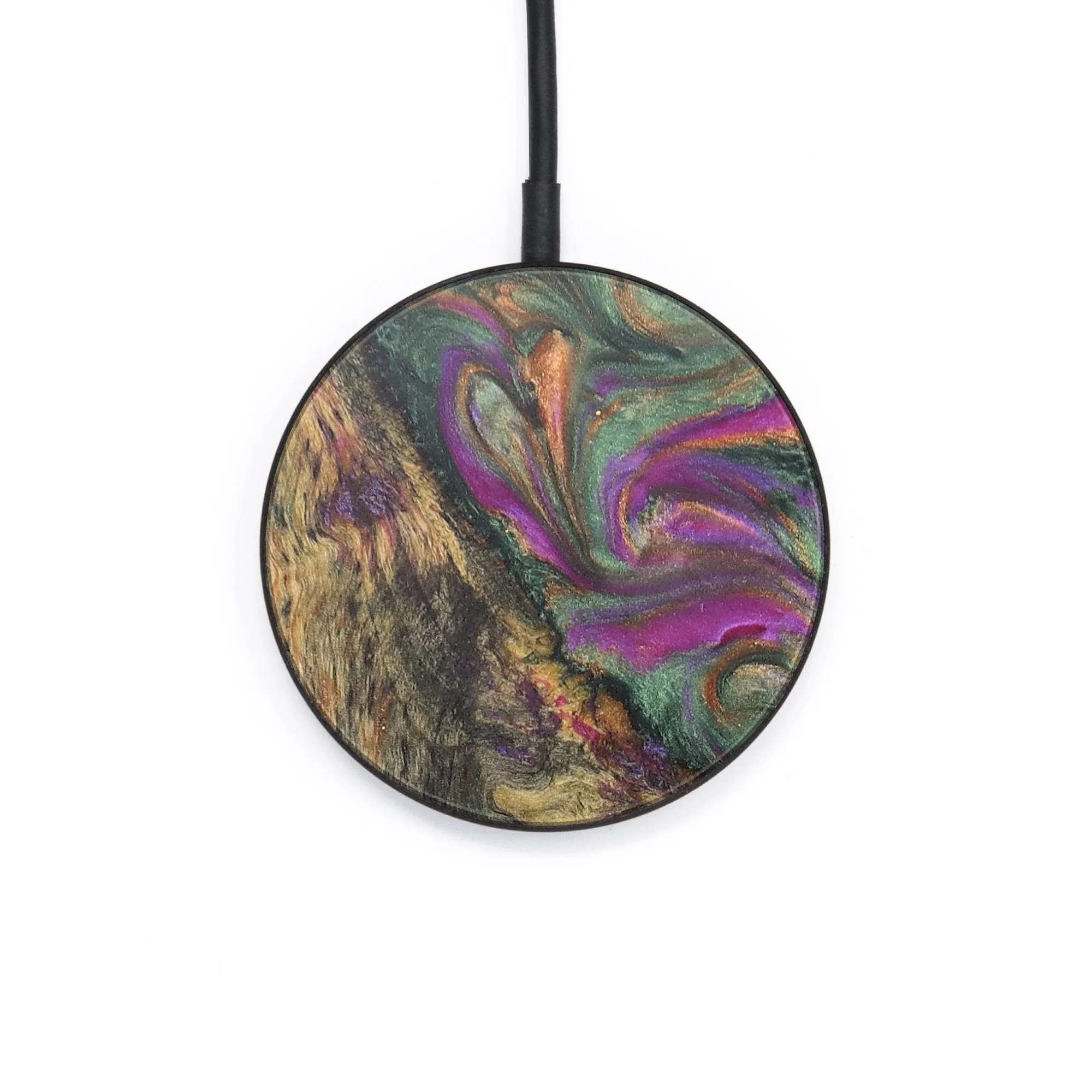 Circle Wood Resin Wireless Charger - Ainsley (Teal & Gold, 709582)