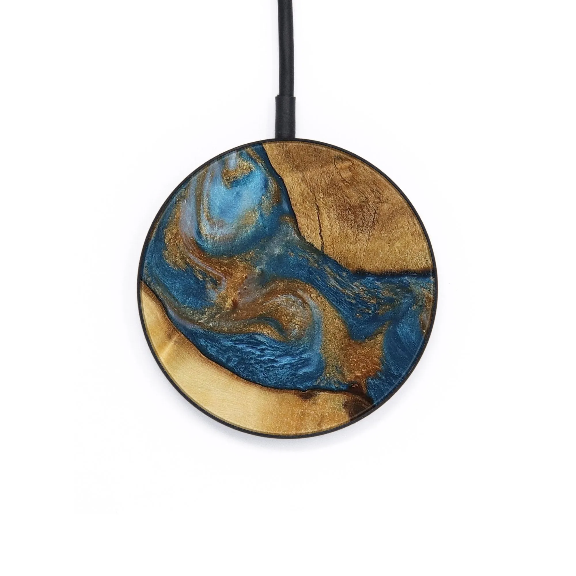 Circle Wood Wireless Charger - Shir (Teal & Gold, 730406)