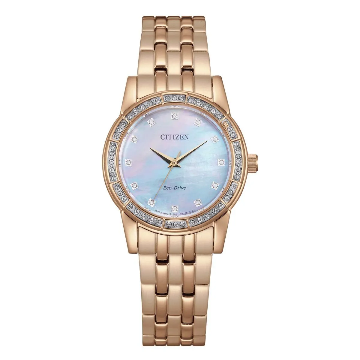 Citizen Eco Drive Ladies Rose Gold & Swarovski Mother of Pearl Watch EM0773-54D