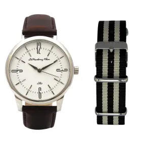 Classic Silver Watch with Brown Leather Strap by DeMontbrayPilton