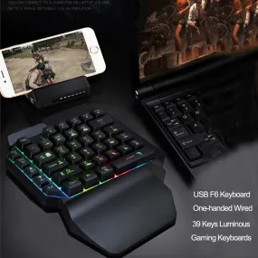 Colorful 39 Keys F6 USB Wired Keyboard RGB Ergonomics Game Gaming Keyboard One-Handed For Gamer Tablet PC Laptop