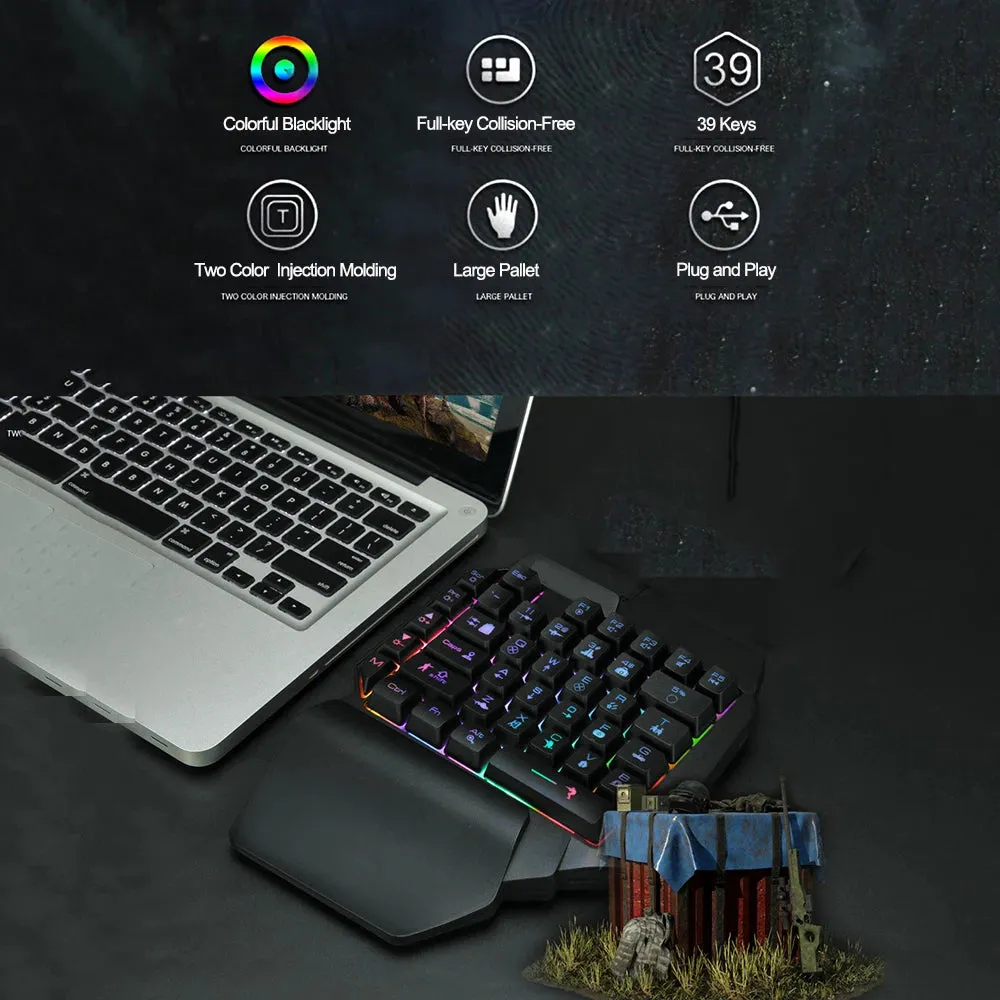 Colorful 39 Keys F6 USB Wired Keyboard RGB Ergonomics Game Gaming Keyboard One-Handed For Gamer Tablet PC Laptop