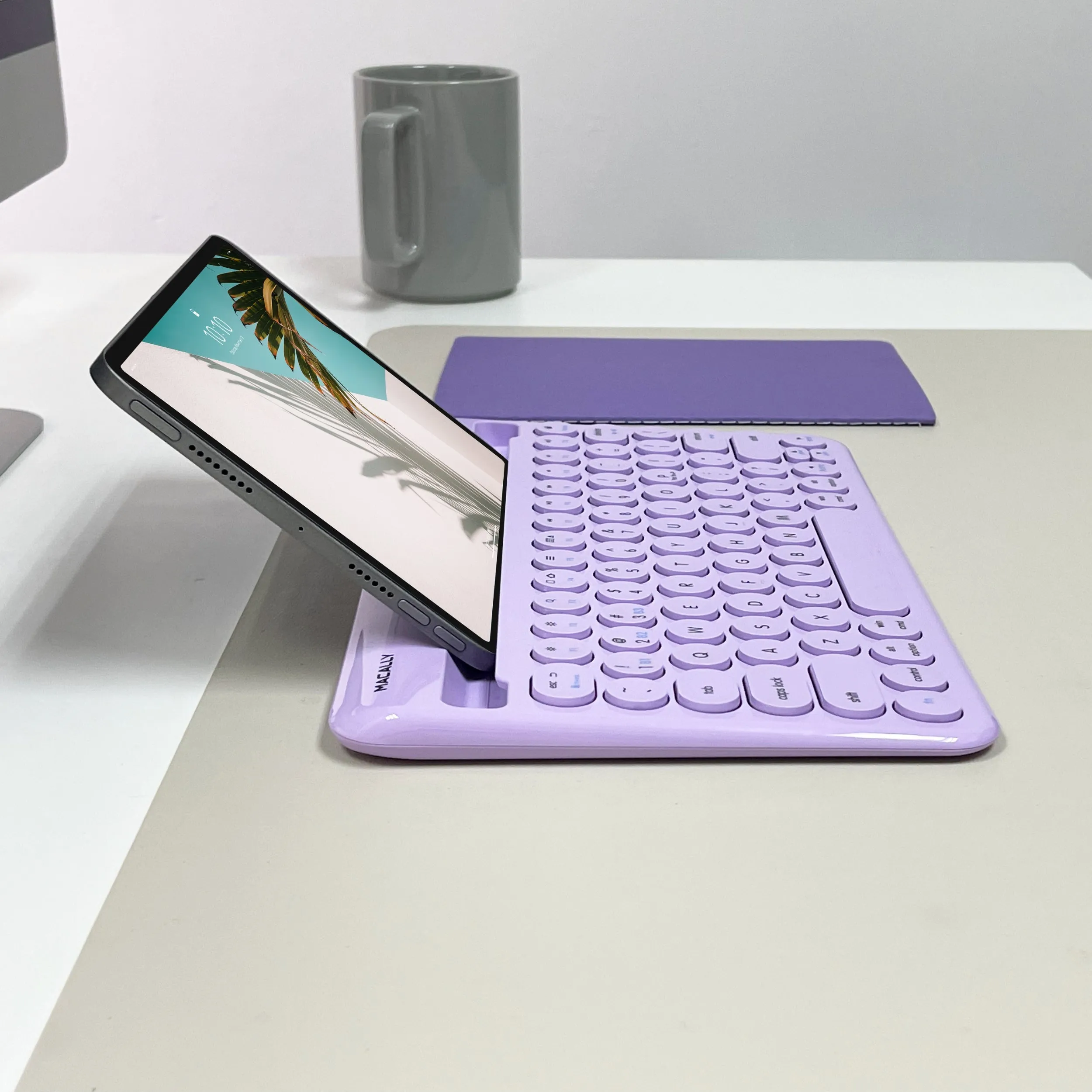 Compact Bluetooth Keyboard for Mac with iPhone or iPad Holder (Purple)