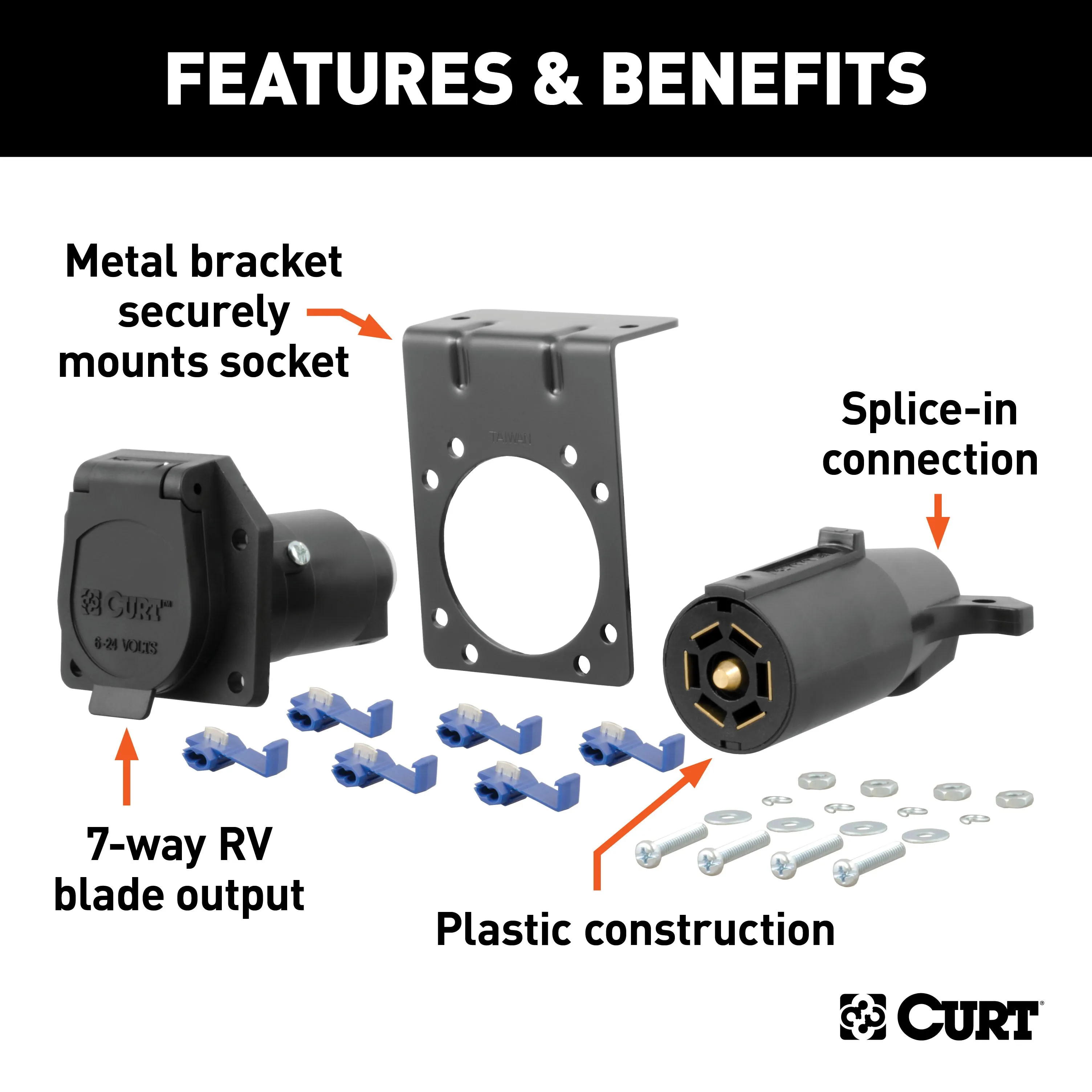 CURT 58152 7-Way RV Blade Connector Plug/Socket with Hardware (Packaged)