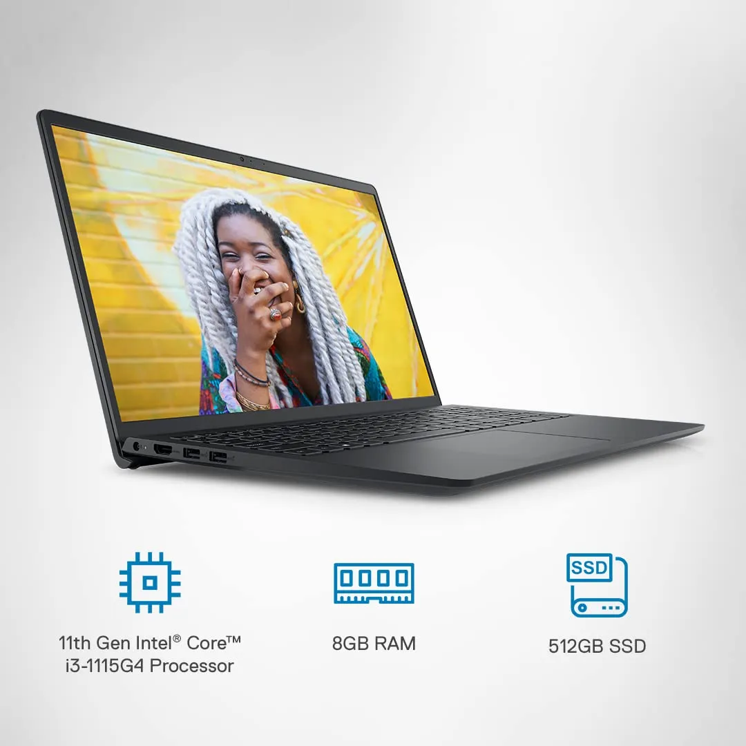 Dell Inspiron 3511 Laptop, Intel Core i3-1115G4/8GB DDR4/512GB SSD/Windows 11   MSO'21/15.6" (39.62cm) FHD, 3 Sided Narrow Border Design with FHD display/15 Month McAfee/Carbon Black/1.8kg