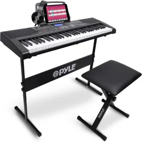 Digital Musical Karaoke Keyboard Piano - Portable Electronic Piano Keyboard With Bluetooth Includes Keyboard Stand & Keyboard Stool And Case And Headset (61 Keys)